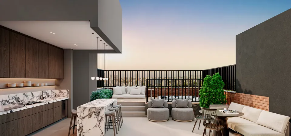 Terraço da Penthouse ao entardecer.